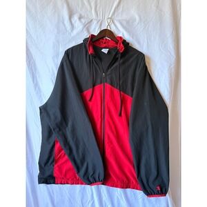 Starter Mens 3XL Windbreaker Jacket Black Red Colorblock Full Zip Hooded Mesh